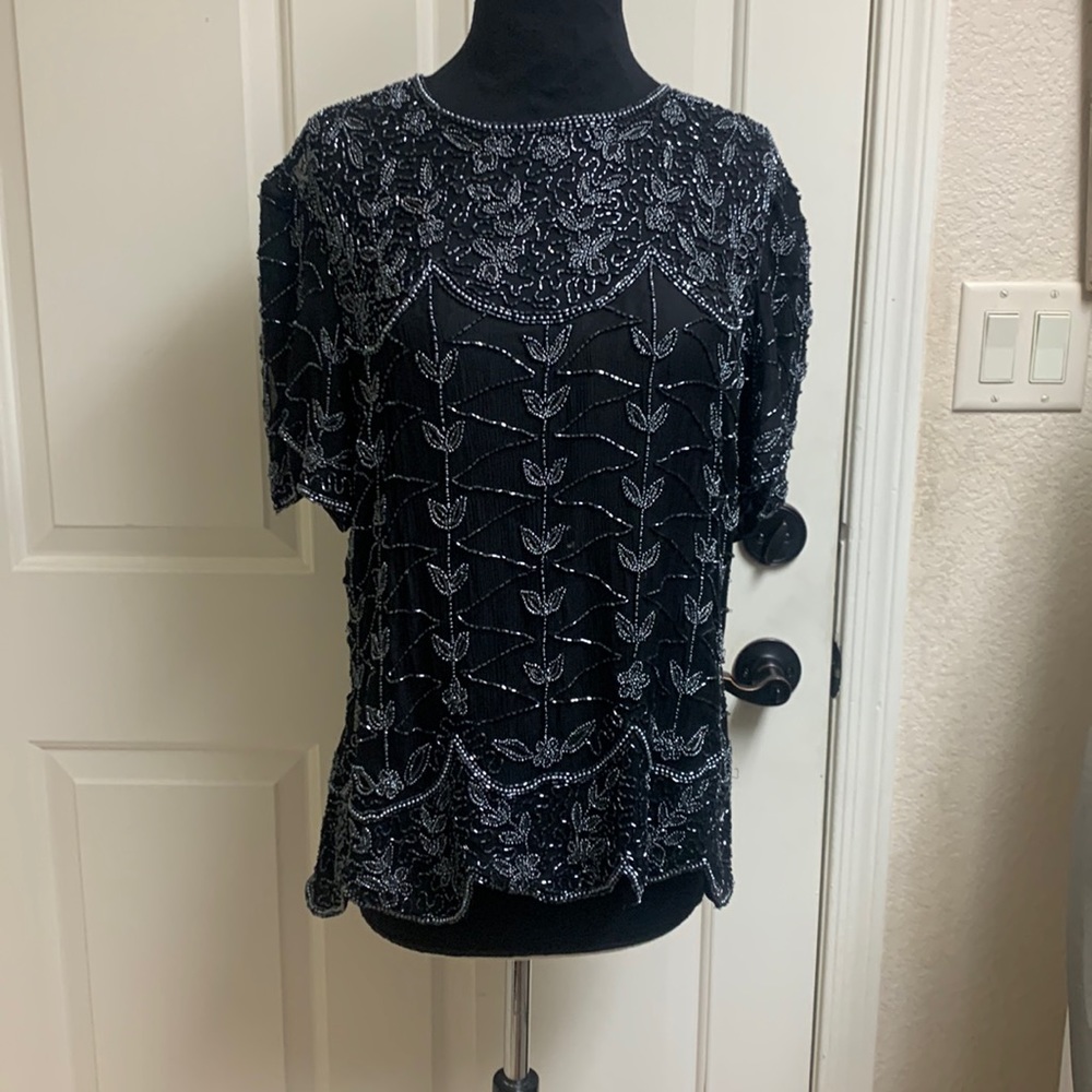 Cote d Azur Evening XL Blouse, Pit to Pit 22”, Length 26”, Excellent Con…
